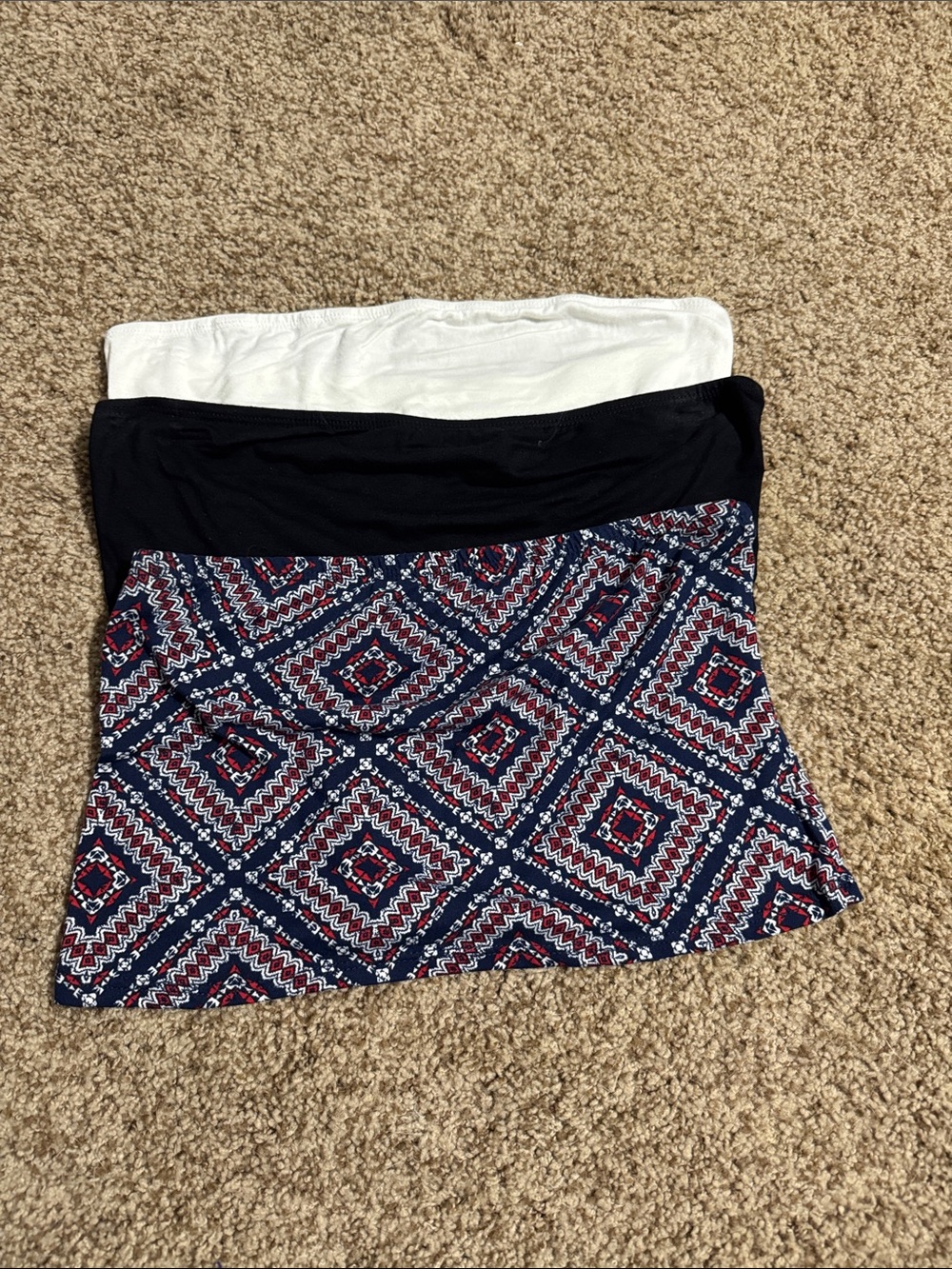 Women's Navy Blue Geometric Printed, Womens White and a women’s Black Tube top